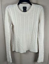 Vintage George 100% Cashmere Cable Knit Sweater Women's Sz Medium Ivory Crewneck Photo 0