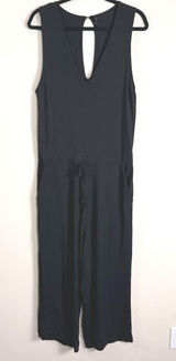 Quince Black Sleeveless V-Neck Wide Leg Drawstring Jersey Jumpsuit Womens Large Photo 0