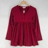 Coolmee‎ Soft Stretch Burgundy Pleated Babydoll Long Sleeve Henley Tunic Top Photo 0