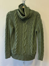 L.L. Bean Women's Light Green Cable Knit Cowl Neck Cotton Sweater 513958 Small Photo 0