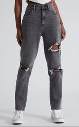 Faded Black Ripped Mom Jeans Photo 0