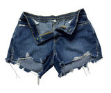 Aerie Denim Jean Shorts Size M Dark Wash Elastic Waist Distressed Hem Photo 0