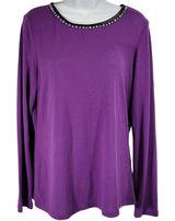 Worthington Purple Long‎ Sleeve Rhinestone Embellished Zipper Neck Top Shirt L Photo 0