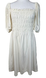 H&M Ivory Puff Sleeve‎ Smocked Cotton Midi Dress Sz S Milkmaid Cottagecore Romantic Photo 0