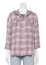 NEW SO Hooded Flannel Shirt Pink Brown Plaid NEW Plus 3X long sleeve button fron Photo 0
