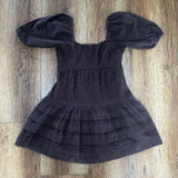 American Eagle Brown Corduroy Mini Dress Puff Sleeve Tiered Ruffle XXS Western Photo 0