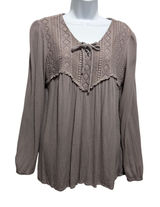 Maurices Women Boho Romantic Babydoll‎ Top M Taupe Lace Crochet Peasant Earthy Photo 0
