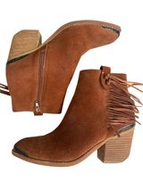 Overland Leather Estelle Fringed Ankle Boots Brown Size 7 Photo 0