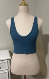 Lululemon‎ Ribbed V-Neck Crop Tank Top Teal Blue Athleisure Yoga Gym Shirt Photo 0