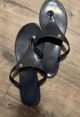 Tory Burch Navy Jelly Logo Thong Sandals with Gold Emblem Photo 0