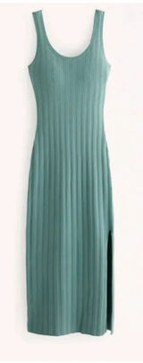 Abercrombie & Fitch Womens XL Sage Green Ribbed‎ Knit Midi Bodycon Dress Slit Photo 0