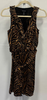White House Black Market Silk Tiger Print Ruffle Knee Length Dress Brown Blk 00 Photo 0