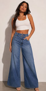 Habitual Wide Leg Jeans Medium Wash High Rise Denim Pants Women 4/27 Photo 0