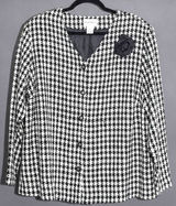 Fashion Bug Black White Houndstooth Tweed Collarless Blazer Rosette Pin 22/24 Photo 0