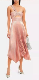 A.L.C. Pink Rose Gold Aurora Pleated One Shoulder Midi Dress Photo 0