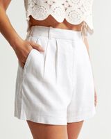 NWOT Abercrombie Tailored Linen-Blend Shorts in White Photo 0