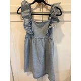 Gilli Denim boho fairy Ruffle Square Neck Smocked Babydoll Dress Blue Size S New Photo 0