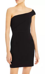 Aqua NWT‎ Size 12 Black One Shoulder Asymmetrical Sheath Cocktail Dres Photo 0