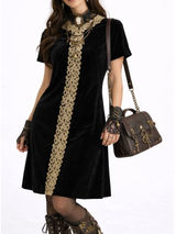 Handmade Black Velvet Gold Lace Dress Steampunk Victorian Whimsy Goth Regency M Photo 0