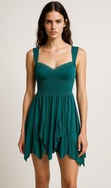 Free People Miss Me Teal Green Lace Sweetheart Embroidered A Line Mini Dress S Photo 0