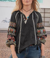 Sundance “A Tale of Stories” Embroidered Boho Peasant Top Blouse Size Small Photo 0