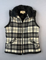 Woolrich Womens Small Black White Plaid Faux Fur Lined Full Zip Fleece Vest Photo 0