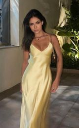 Zara maxi dress flowy butter yellow satin effect wedding evening party holiday Photo 0