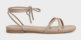 Quince 8 Flat Sandals Leather Ankle Wrap Square Toe Nude Strappy Minimalist Boho Photo 0