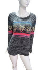 American Eagle Outfitters Gray Fair Isle Snowflake Sweater S neon pink yellow Photo 0