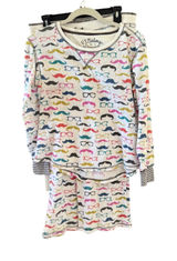 PJ Salvage‎ Womens Mustache Glasses Thermal Waffle Knit Pajama Set White Medium Photo 0