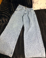 Nasty Gal Light Blue Leopard Wide-Leg Jeans Photo 0