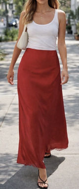AG Adriano Goldschmied Red Midi Silky Skirt‎ with Lace Trim Size Small NEW Photo 0