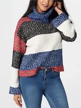 G.I.L.I. New!Chunky Soft Cowlneck Sweater Red Navy Black & Cream Soft Size 1X Photo 0