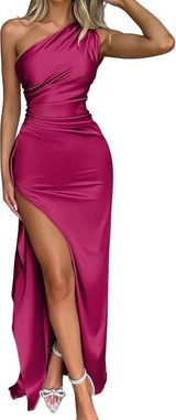 NWT OYS Pink Maxi Dress SZ Small Sexy One Shoulder Formal Statin Ruched Bodycon Photo 0