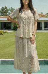 Women's Cream and Tan Dress Photo 0