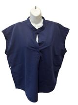 Figs Rafaela Oversized Scrub Top Sz XL Navy Short Sleeve Mandarin Collar Boxy Photo 0