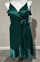 NWT Altar’d State Ava Satin Illusion Wrap Dress size M hunter green‎ Photo 0