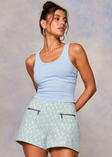 Zara Basic Blue Jacquard Animal Print High Rise Shorts Size Large Zipper Detail Photo 0