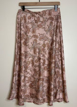 Timing Rose Pink‎ Paisley Satin Midi Slip Skirt Large Photo 0
