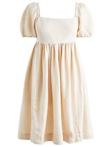 J. Crew Size 12 Beige Puff Sleeve Linen-Cupro Blend Mini A-Line Dress Pockets Photo 0
