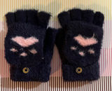 Navy and Pink Cozy Fingerless Gloves with Paw Print Photo 0