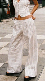 Princess Polly White Striped Wide Leg Relaxed Fit Pants NWT 6 Photo 0