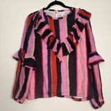 TCEC Anthropologie Ruffle Striped Blouse Womens Size‎ L Long Sleeve Top Photo 0
