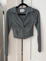 Hello Molly Sage Green Twist-Front Long Sleeve Shirt Photo 0