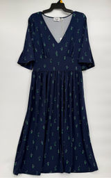 Leota Wispy Floral Patriot Blue Navy Midi Zoe Dress with Green Floral Print Photo 0