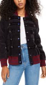 Free People Jacket Womens XS Black Red Atlas Corduroy Cord Bomber Coat Steampunk Photo 0