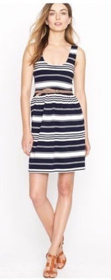 Jcrew Striped Nautical Villa Navy Blue White Tank Dress Button Back M Photo 0