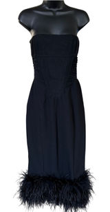 NWT House of CB Fionula Strapless Feather Hem Midi Dress Size M Black Photo 0