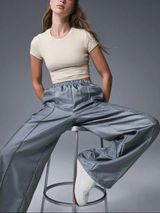 Alo Yoga Afterglow Wide-Leg Track Pants Size Medium in Steel Gray NWT Photo 0