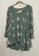 Free People Emma Austin Embroidered Long Sleeve Tunic Dress M Green Boho Peasant Photo 0